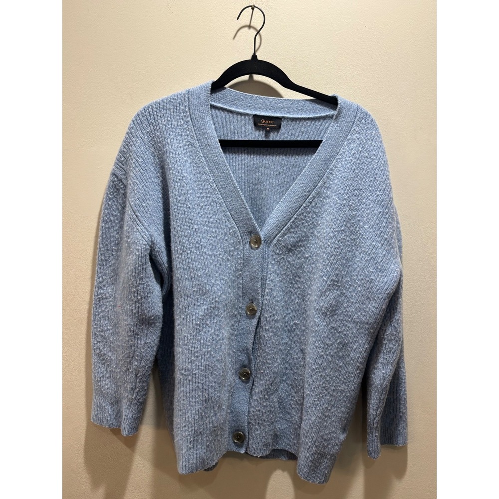 Quince Mongolian Cashmere 2.0 Boyfriend Cardigan Faded Denim Blue M